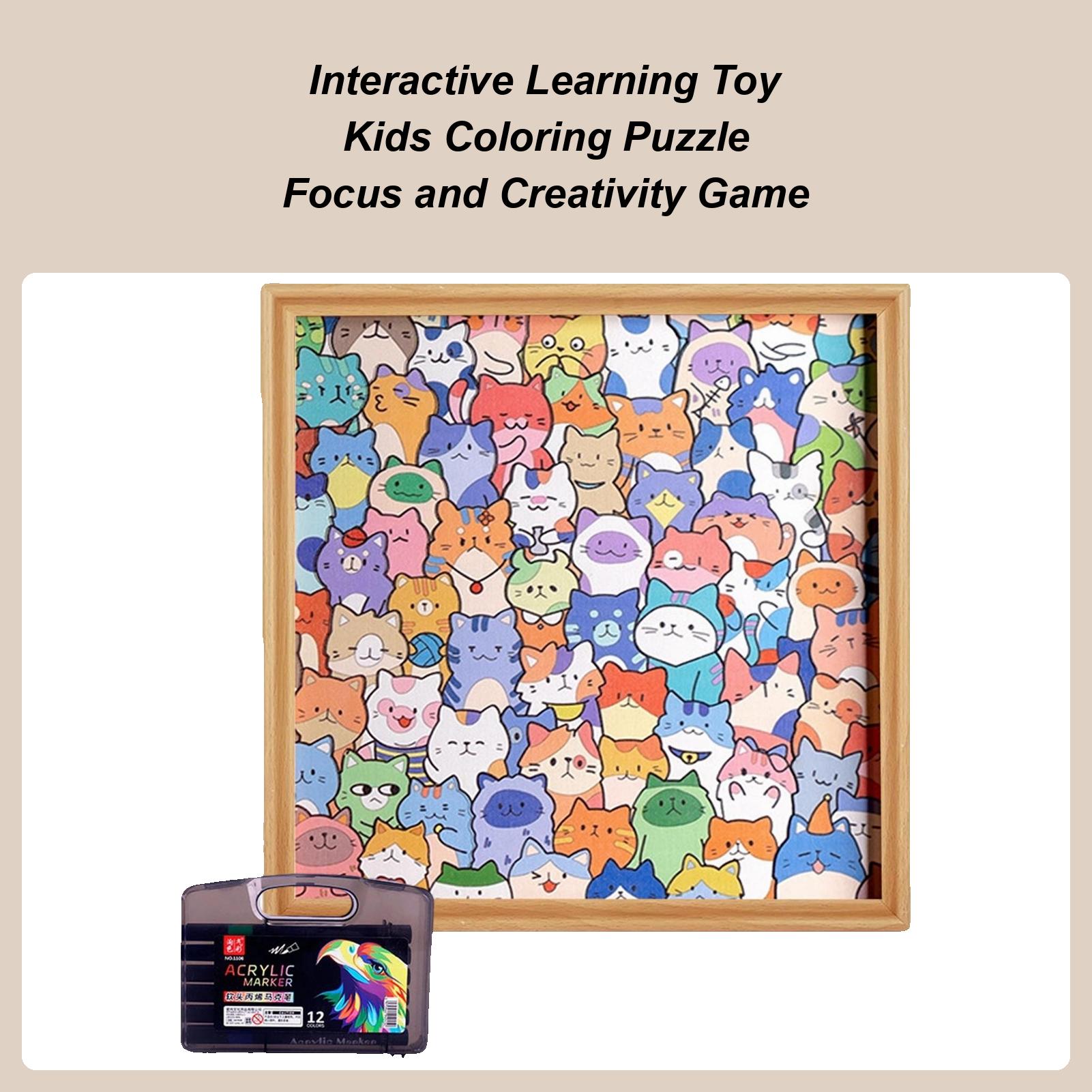 

Cartoon Cat Hand-drawn Wooden Puzzle Cat Learning Toys With Markers Animal Jigsaw Puzzles With Frame For Kids Boys Girls China Mainland