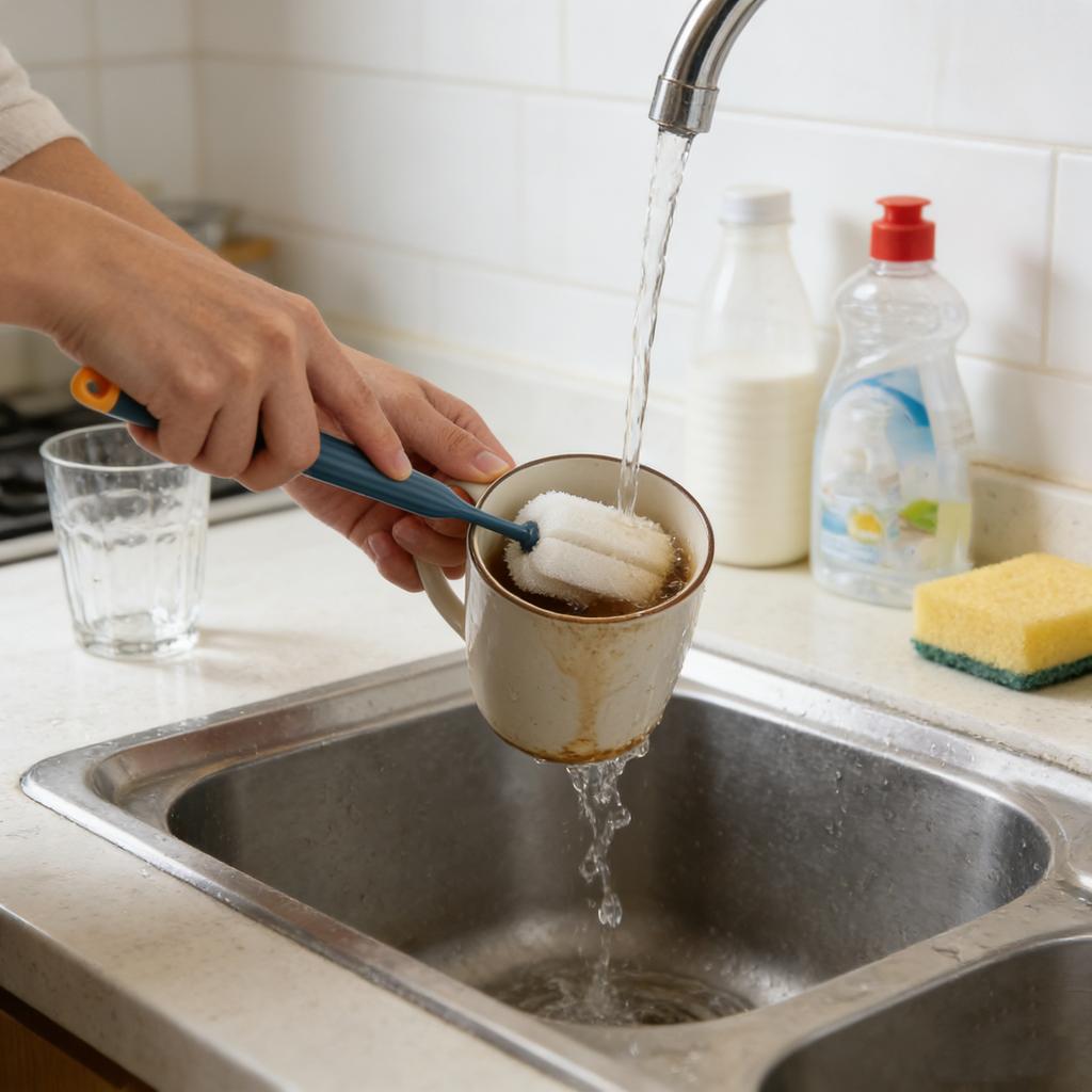 Cup Brush, Sponge Cleaner, Long Handled Brush For Cleaning Cups And Bottles, Tea Stains From Every And Cranny.