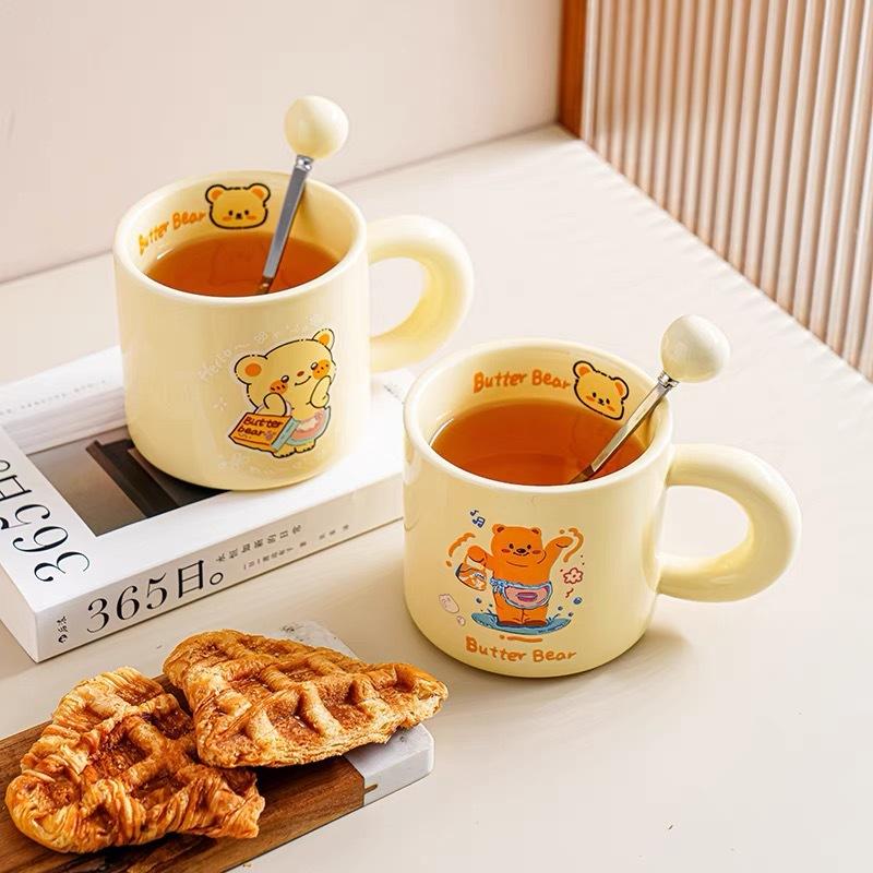 Cute Butter Bear Ceramic Mug Practical Birthday Gift for Friends Sisters and Besties