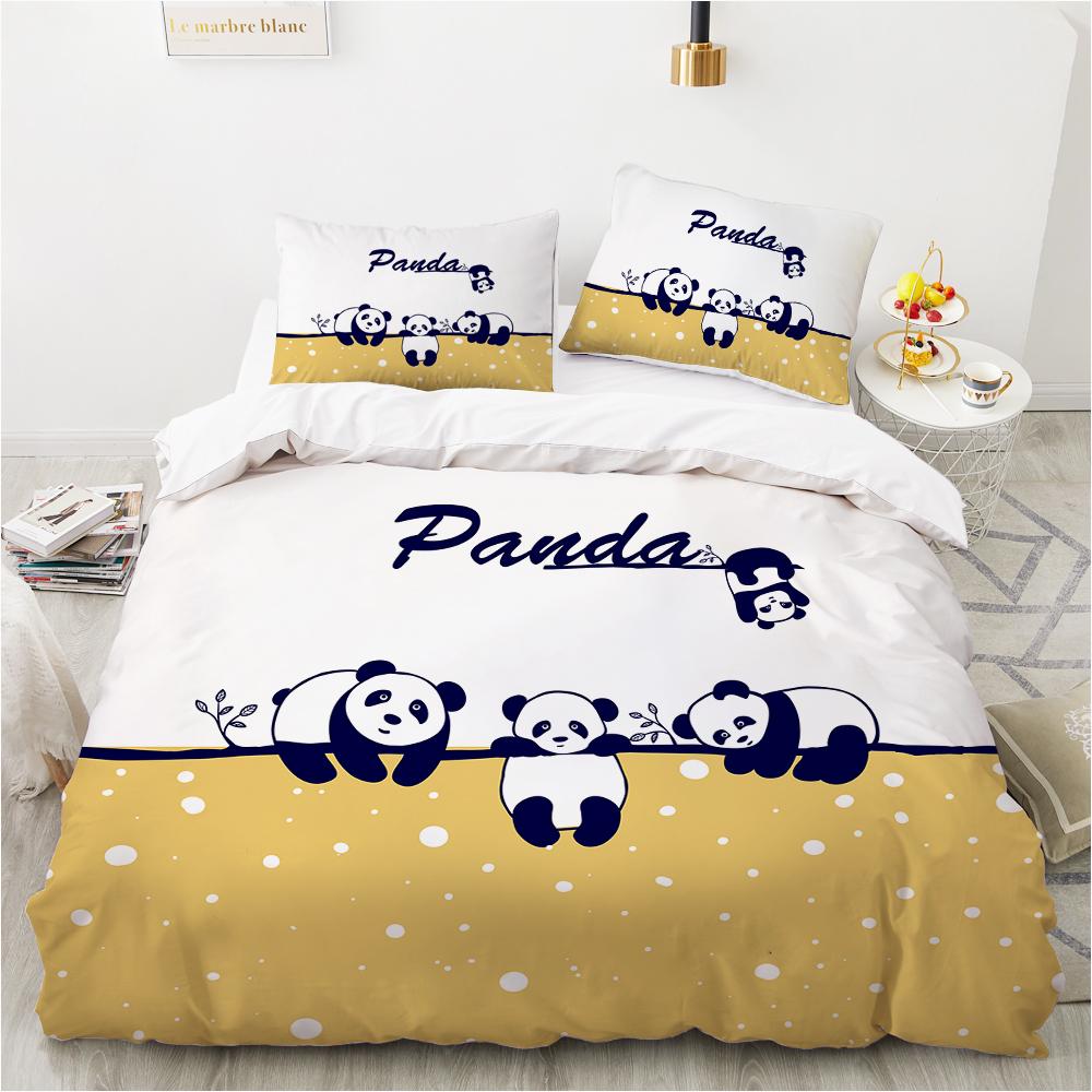 Cartoon Panda Children's Bedding Set For Kids Baby Girls Pink Duvet Cover Set Pillow Case King Size Soft 2/3pcs Twin Quilt Cover