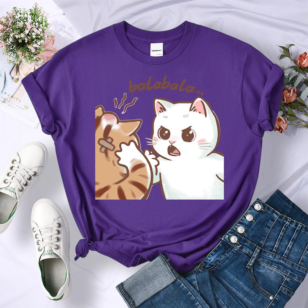 Summer Fun Two Cats Arguing 3D Printed Female T-Shirt Summer O-Neck T Shirt Womens Fashion All-Match Clothing Soft Hip Hop Sportswear