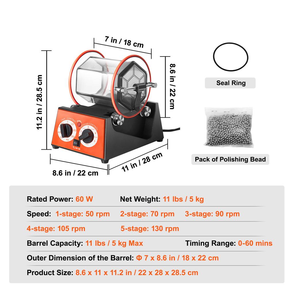 SucceBuy 3kg 5kg Rotary Tumbler Surface Polisher Jewelry Drum Polishing Machine Gem DIY Mini-Tumbler Finishing Tools