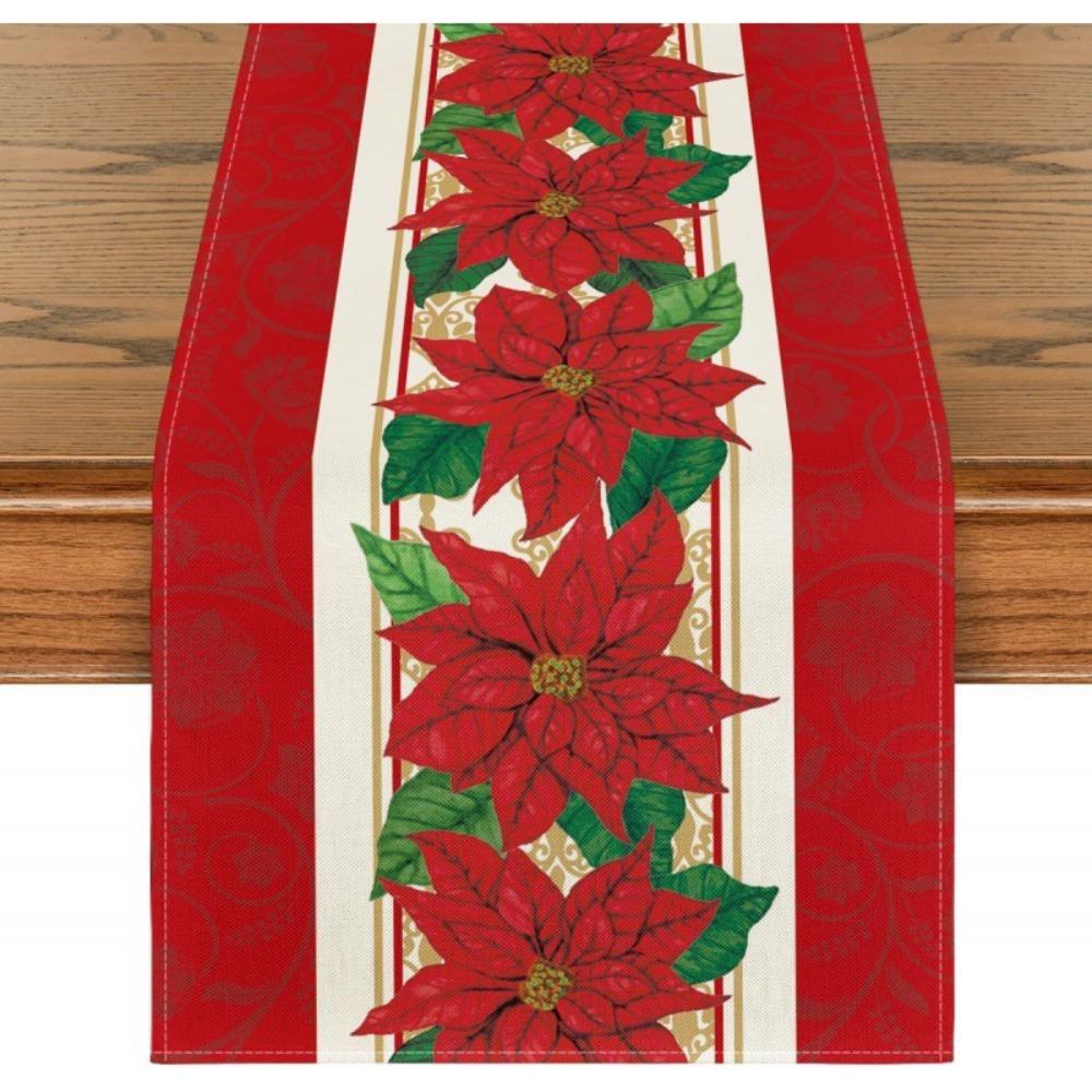 Christmas Snowflake Table Runner Durable Linen Dining Tablecloth Stain Resistant Holiday Decor
