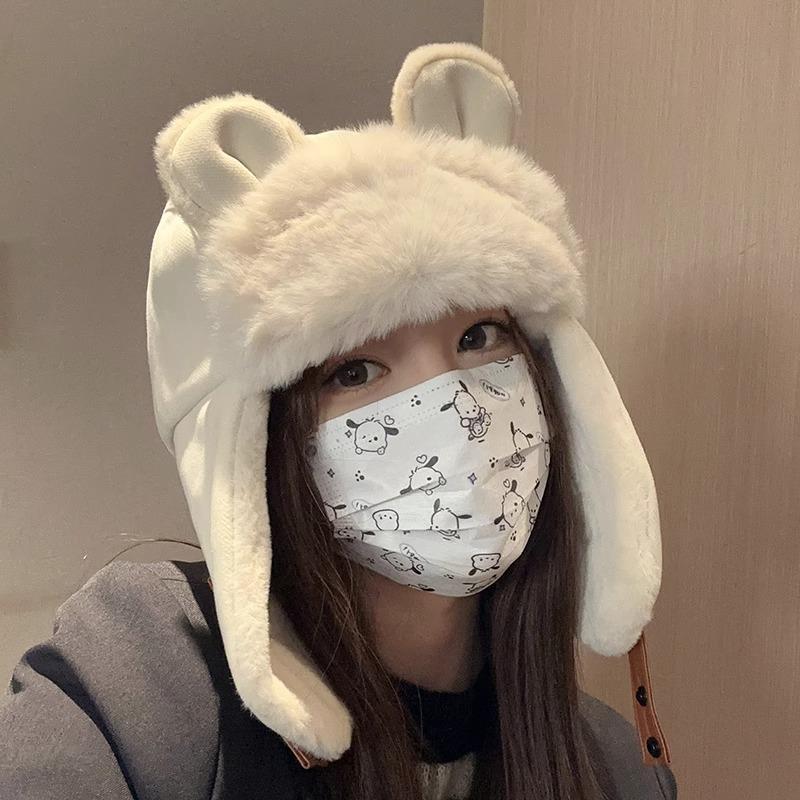 

Шапка женская зимняя милая ушки плюшевая теплая утолщенная студенческая зимняя для катания теплый артефакт Adult average size бежевый