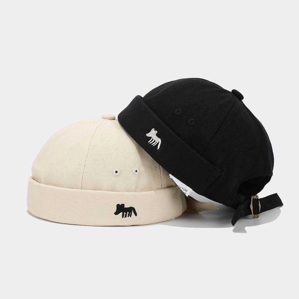 Summer Cute Fox Embroidery Fashion Sailor Hat for Men and Women, Elegant Without Eaves New Hat Tide Melon Hat