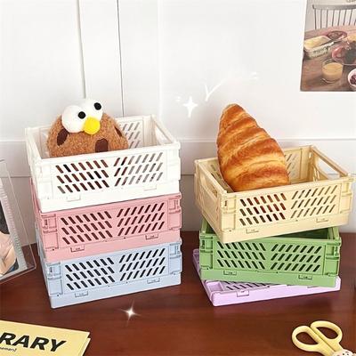1Pc Mini Folding Plastic Storage Box Student Desktop Finishing Handbook Tape Stationery Folding Basket Storage Basket