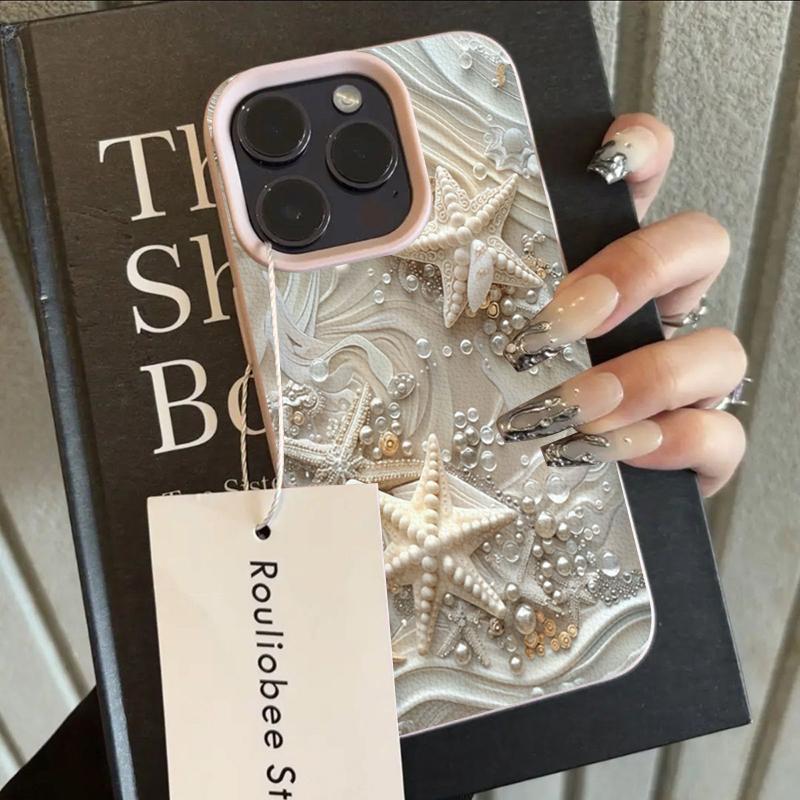 Ins Summer Sea Style Starfish and Pearl Shockproof Phone Case for iPhone 17 17E 16 15 14 13 12 11 Pro Max Soft TPU Cover