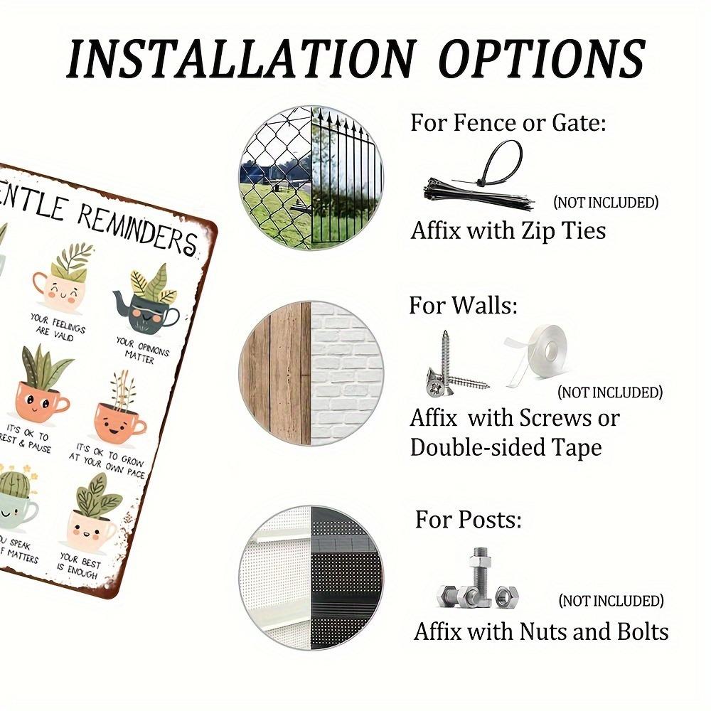 Gentle Reminders Motivational Metal Tin Sign | Cute Potted Plants Design 8x12 Inch | Inspirational Wall Decor for Home