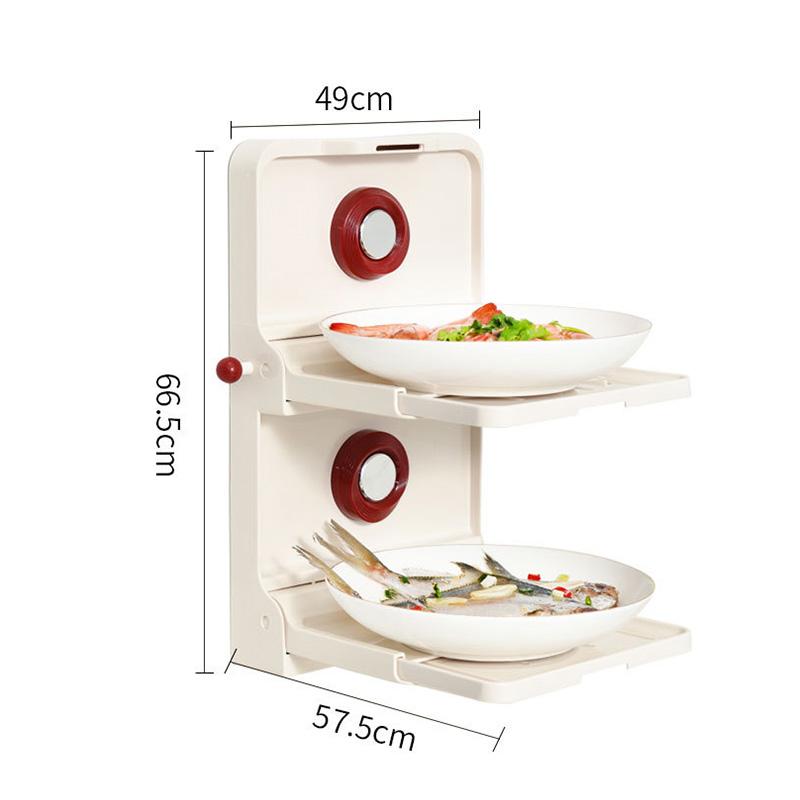 1pc Kitchen Foldable Storage Rack Suction Cup Wall-mounted Food Dish Storage Rack Double-layer Kitchen Shelf Kitchen Organizer