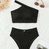 2026 New Style Solid Ribbed One Shoulder High Waist Sexy Bikini Swimsuit Stylish Comfortable For Summer Beach Holiday