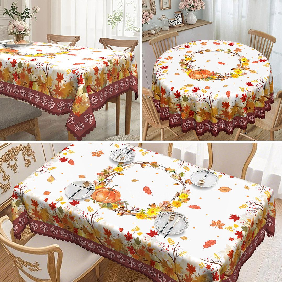 

European Pastoral Table Cloth, Pumpkin + Maple Leaf Printing, Rectangular/Round/Multi-Specification Suitable Tablecloth round tablecloth-152x152cm