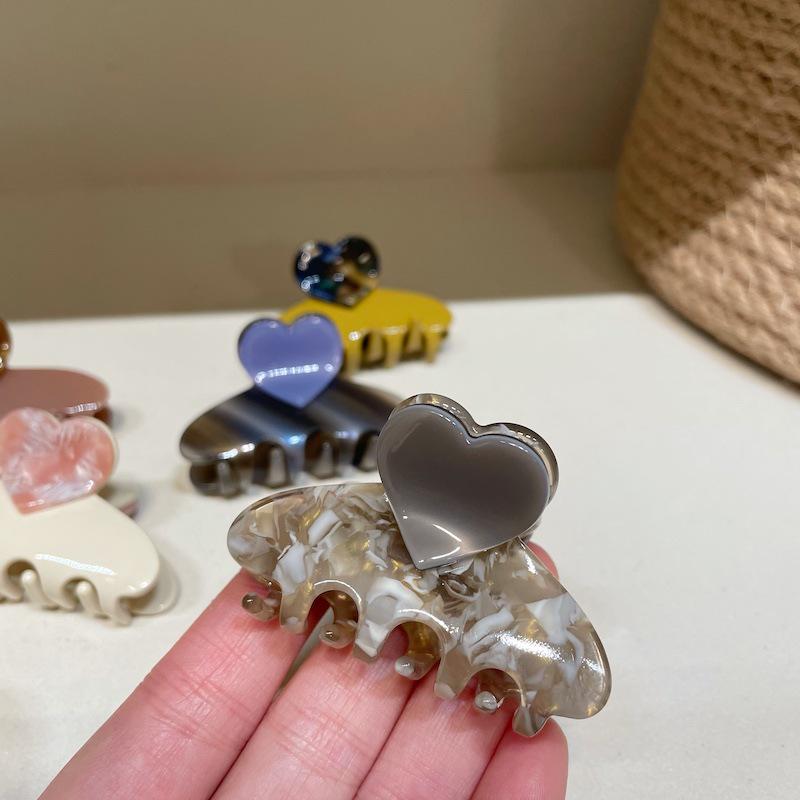 New Color Block Heart Acetate Hair Clip: Sweet Back of Head Claw, Ponytail, Top Clip Hairpin Accessory