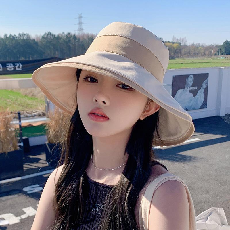New bucket hat women's two-color splicing sun hat casual sun protection summer travel Japanese travel basin hat