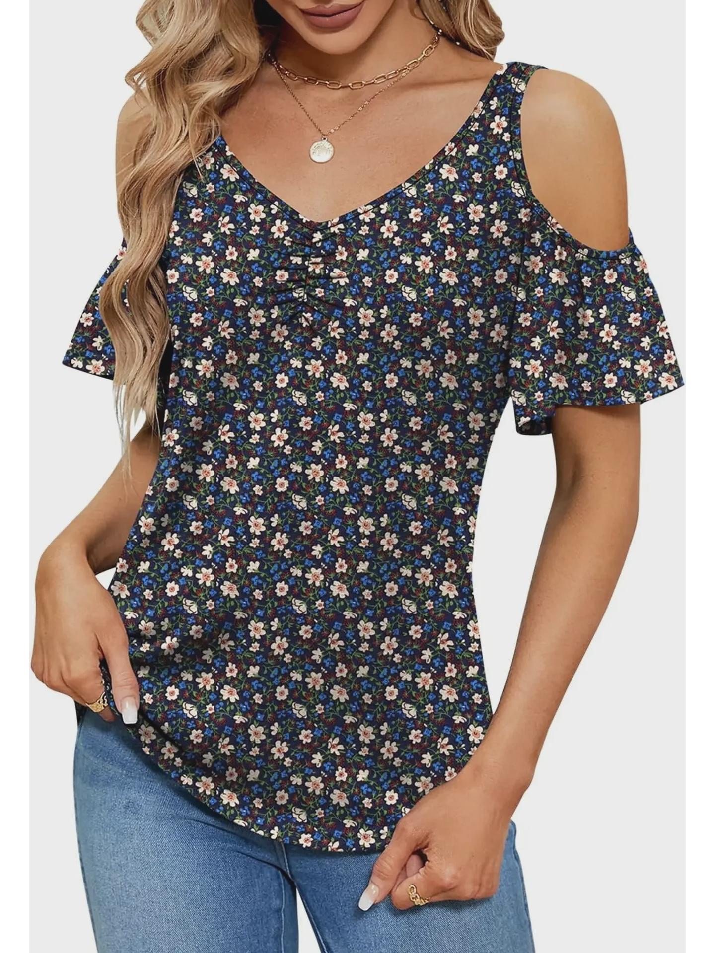 

Женская футболка свободного кроя с открытыми плечами и V-образным вырезом 2023 года M