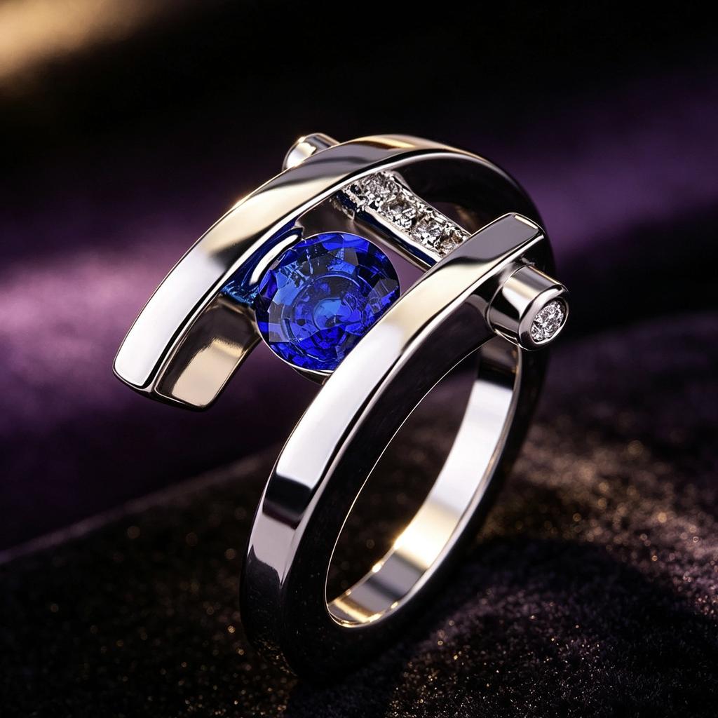 European and American New Fashionable Retro Simple Blue Zircon Inlaid Women's Ring