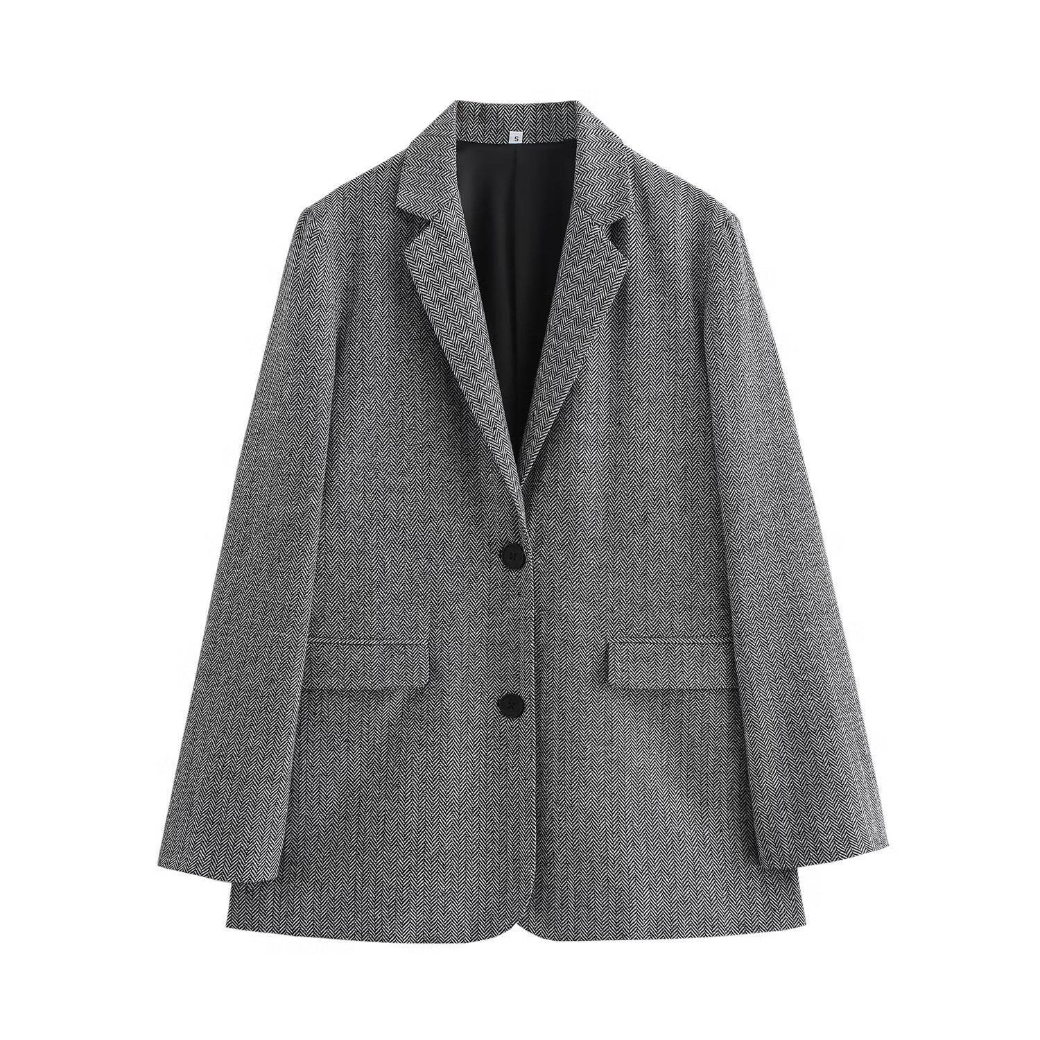 

Женский модный пиджак в диагональный узор «гусиная лапка» сезона Осень-Зима 2024: Европейский и американский стиль Large