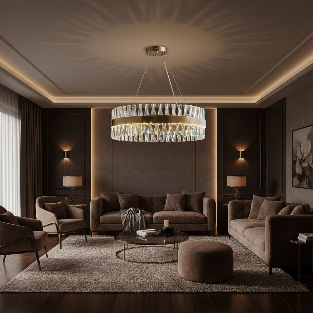 Amsterdam - Chandelier 80cm, Ring 3 LED color 50W, Gold Brass, K9 Crystal