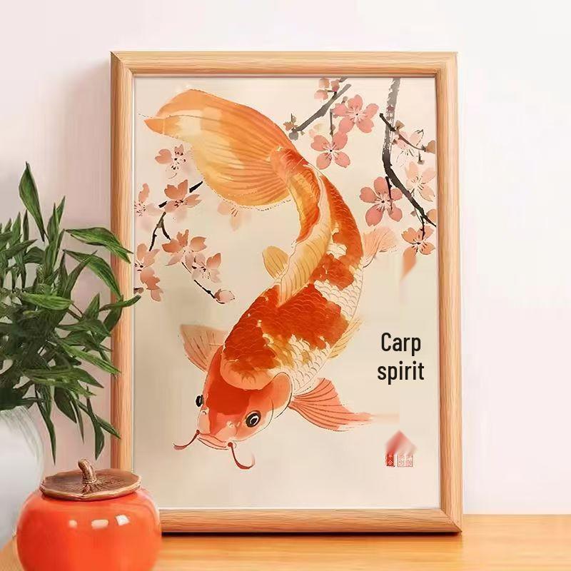 Koi Photo Frame: Ancient Chinese Style Desktop Ornament and Study Decor Display Stand.