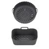 Round and Square Cooking Basket Trays in Reusable Silicone with Grip Handle Design and Crumb Collecting Base Pair