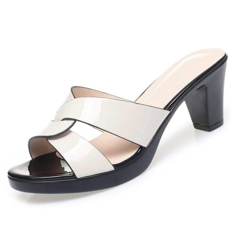 Fashion Summer New Fashion Elegant Lacquer Leather Outdoor Wear Soft Bottom Slipper for Women 2024 Fish Mouth High Heel Sandal