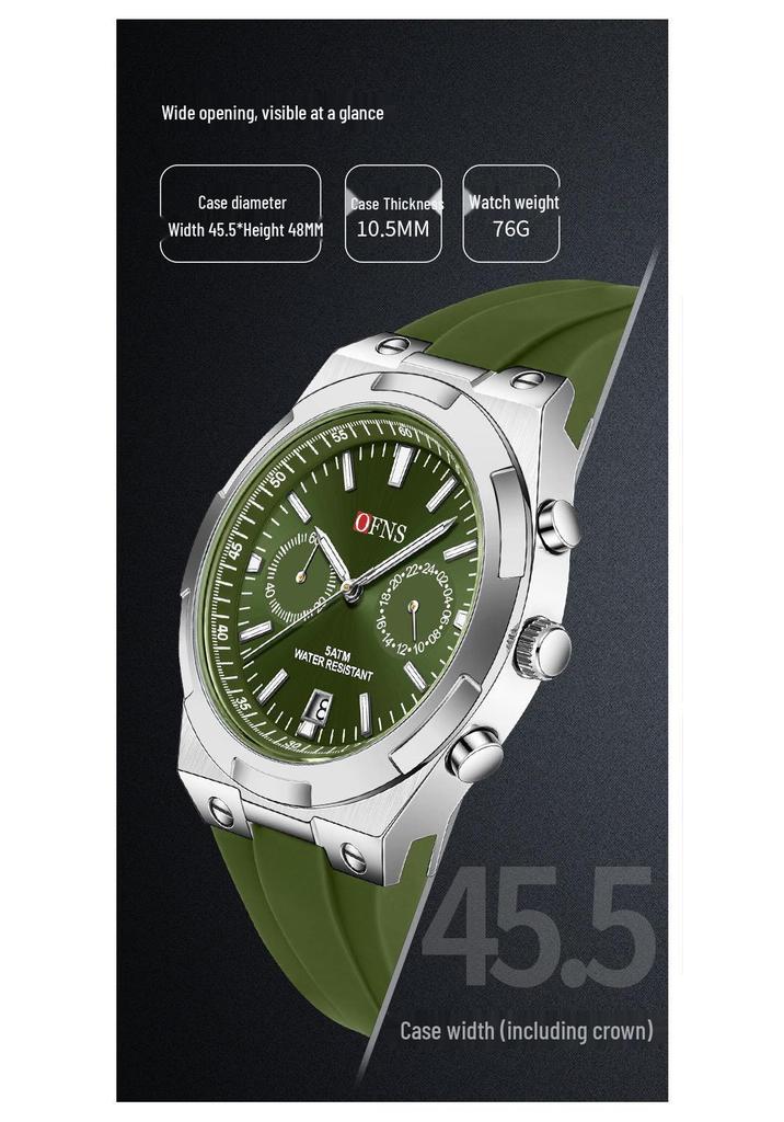 OFNS Men's Fashion Quartz Watch: Youthful Design with Calendar, Waterproof, Multi-Functional Wristwatch