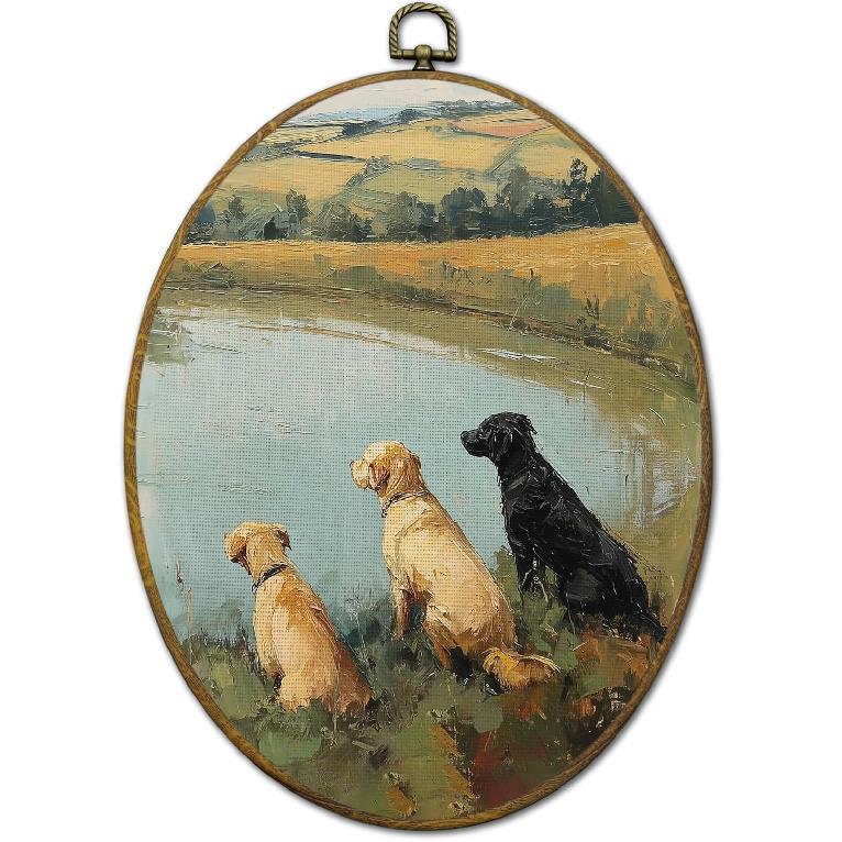 QZQE Vintage Western Cowboy Oval Wall Art Decor Framed, Rustic Country Cowboy Rodeo Oval Canvas Prints, Retro Western Horse Wall Hanging Decor for