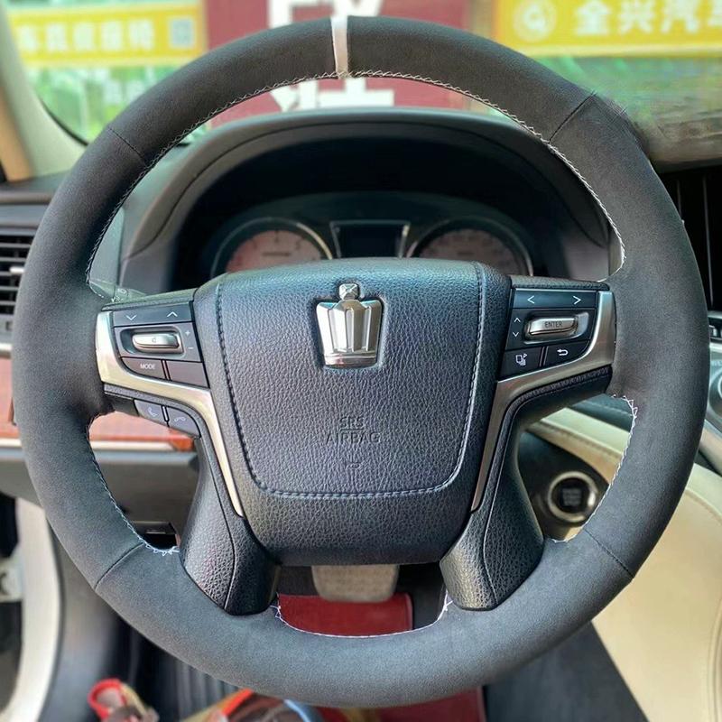 

DIY Hand-Sewn Non-Slip Breathable Suede Leather Steering Wheel Cover For Toyota Crown Prado Land Cruiser 2015-2019 Car Accessory
