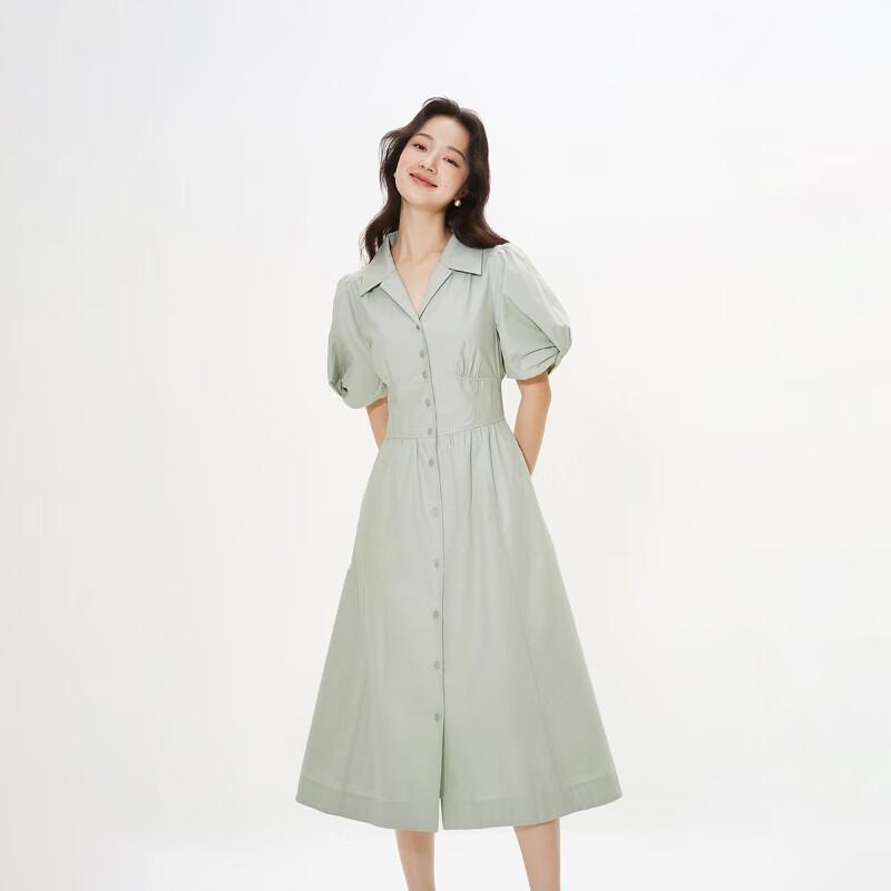 ONLY Women's Commuter Puff Sleeve Midi Shirt Dress