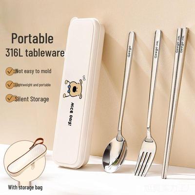Portable Stainless Steel Cutlery Set: Spoon, Chopsticks, Fork with Storage Box - Free Shipping