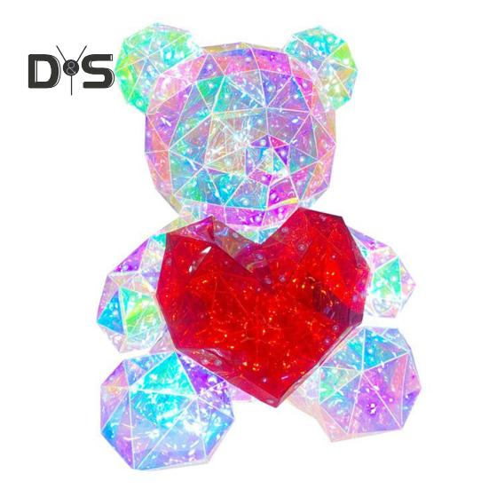 Teddy Bear Night Light Prismatic Iridescent LED Bear Lamp DIY Assembly Colorful Bunny Lamp for Valentine's Day Gift Bedroom Party Decor