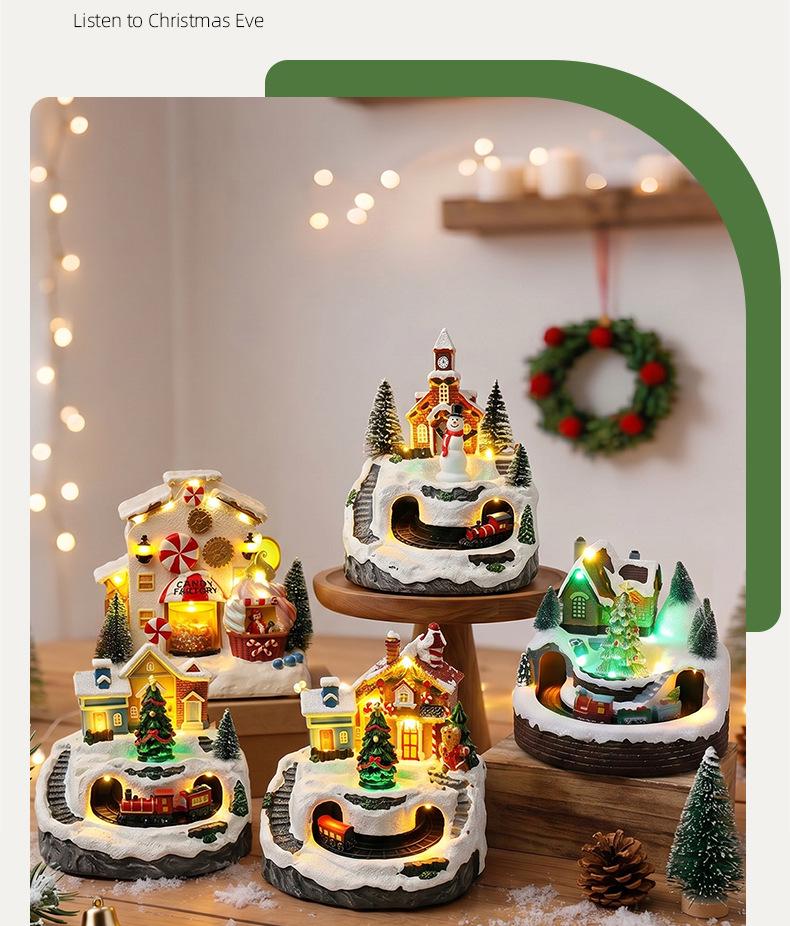 Christmas Glowing Snow House Music Box: Festive Resin Ornament & Night Light Gift