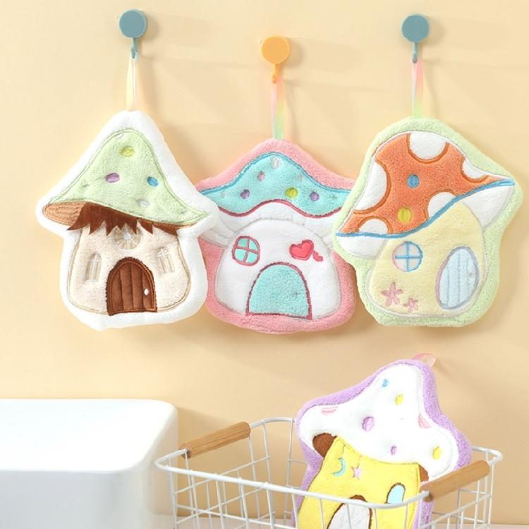Coral Fleece Kitchen Hand Towel Soft Absorbent Mushroom Designs Cleaning Cloth Quick Drying Handkerchief for Home Cook
