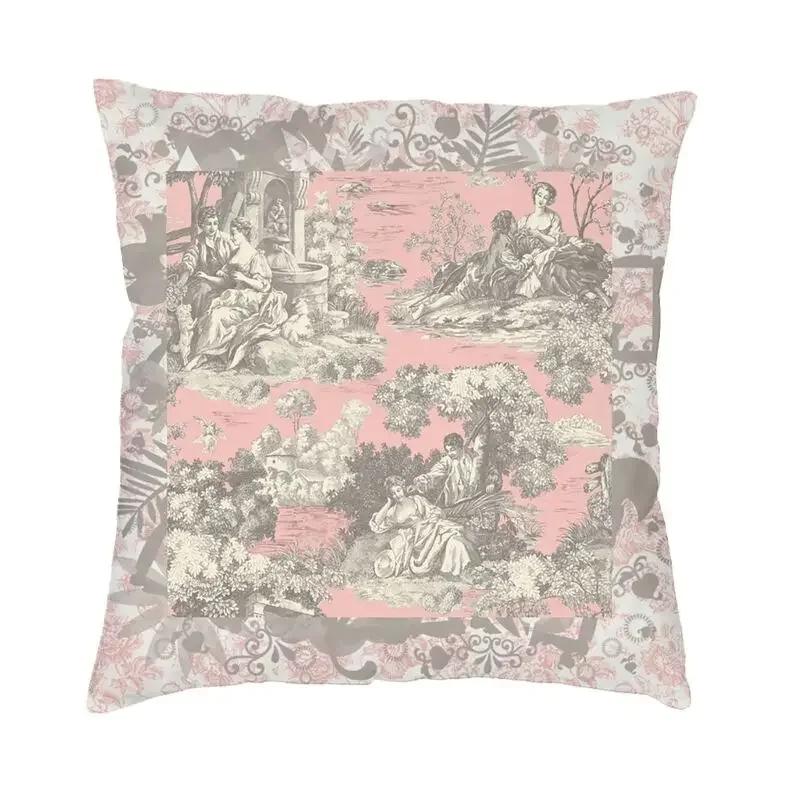 Poszewka na kwadratową poduszkę dekoracyjną Toile De Jouy Sepia Vintage Paryski Design Artystyczny Poszewka na poduszkę z nadrukiem 3D z dwóch stron na sofę