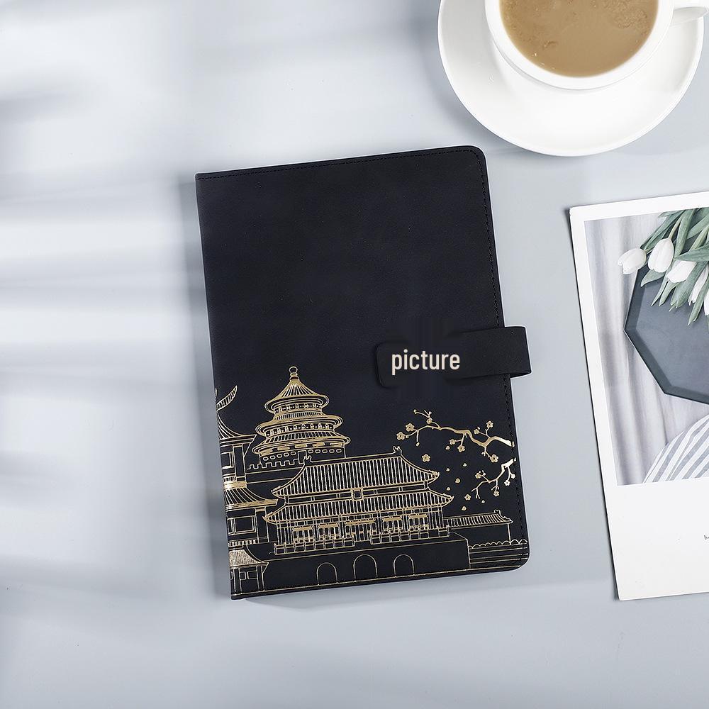 Guochao Anteckningsbok Presentuppsättning: Kinesisk stil mötesprotokollbok inspirerad av Palatsmuseet med logotyp