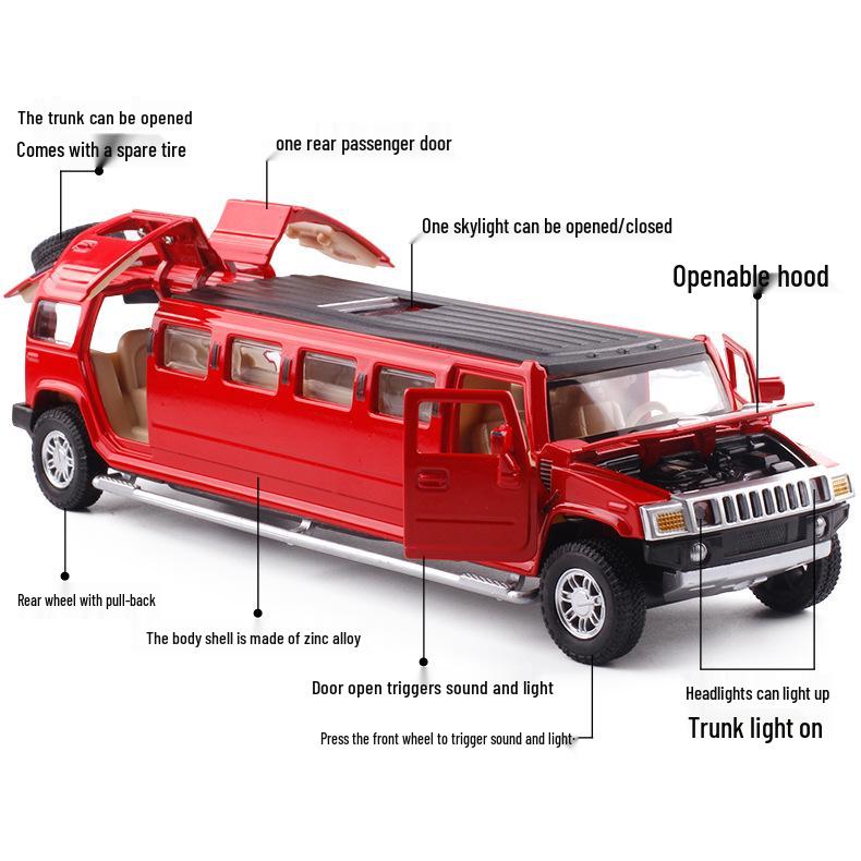 Cailexin Hummer H6 1:32 Six-Door Alloy Car Model with Sound & Light Pullback - 57135