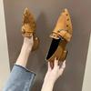 Women's Spring 2025 New Rivet Women's Pointed Toe Thick Heels British Style Loafer Female Slip On Shoes Zapatillas Mujer