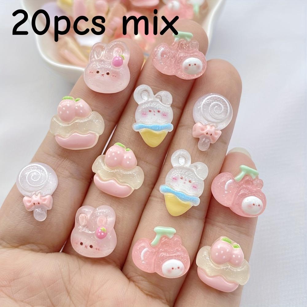 

20-Pcs Cute Cartoon Resin Animal Embellishments - Ice Cream Bunny, Cherry & Lollipop Flatback Rhinestones for DIY Crafting, Scra