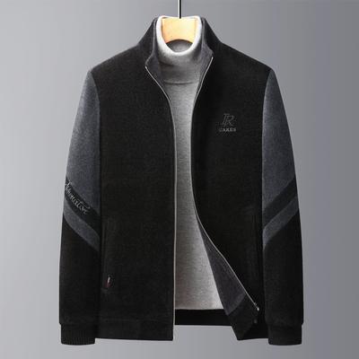 Herbst und Winter Herren Chenille Jacke Top Mode Lässig Stehkragen Reißverschluss Baumwolle Verdickt Jacke Herrenmantel