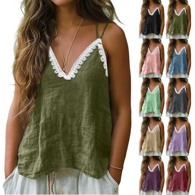 Ladies' Casual Camisole Lace Patchwork V-neck Loose Top