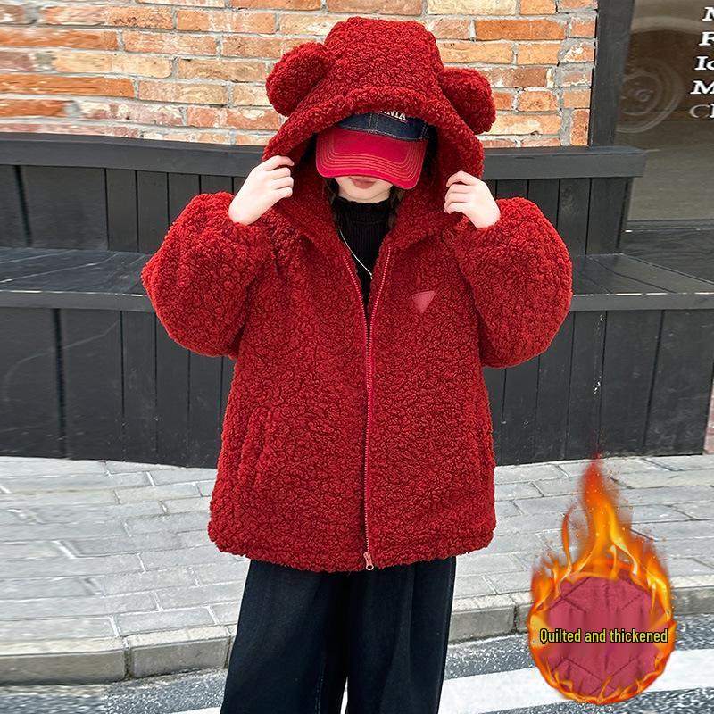 

Girls Quilted Lambswool Jacket - Autumn/Winter 2025, Fashionable and Thickened for Middle to Large Children 160 cm красный