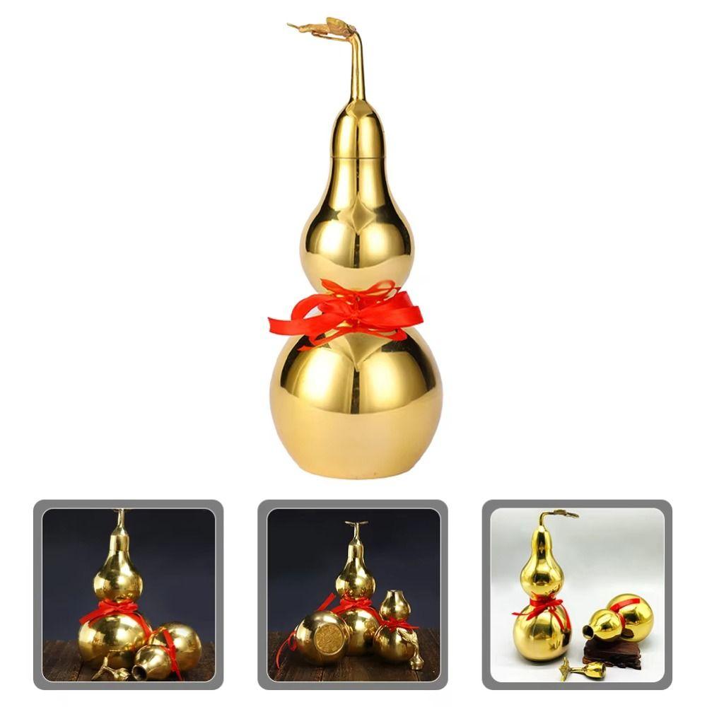 Smooth Brass Gourd Statue with Cover Gossip Gourd Crafts Copper Gourd Ornament  Fengshui