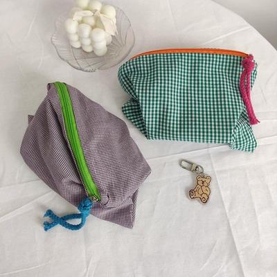 Women Girls Plaid Makeup Bag Cotton And Linen Cosmetic Bag With Zipper Pouch Simple Portable Large Capacity Storage Bag