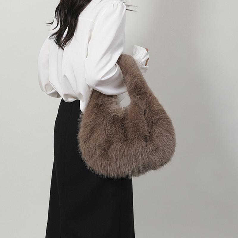 Kleine Hobo Henkeltaschen für Damen Schultertaschen Designer Fellige Geldbörse und Handtaschen Modische Süße Damen Plüschtasche