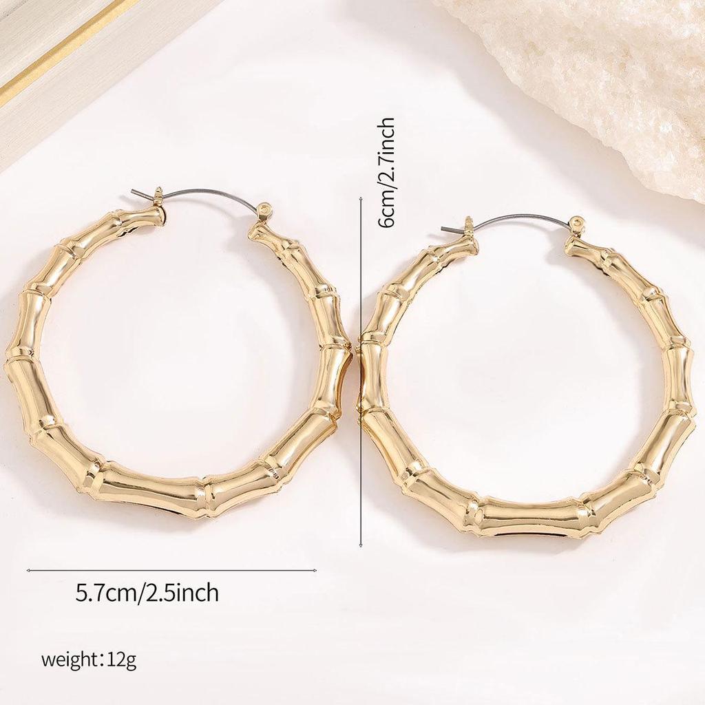 Extra-Large Gold Bamboo Hoops: Bold European & American Style Earrings for Hiphop, Street Dance, and Nightclub Fashion.