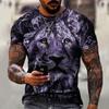 2021 New Men's Casual 3D Lion Print Slim-fit Pullover Men's T-shirt Men's Fashion Casual Short Sleeve T-shirt Men's Top