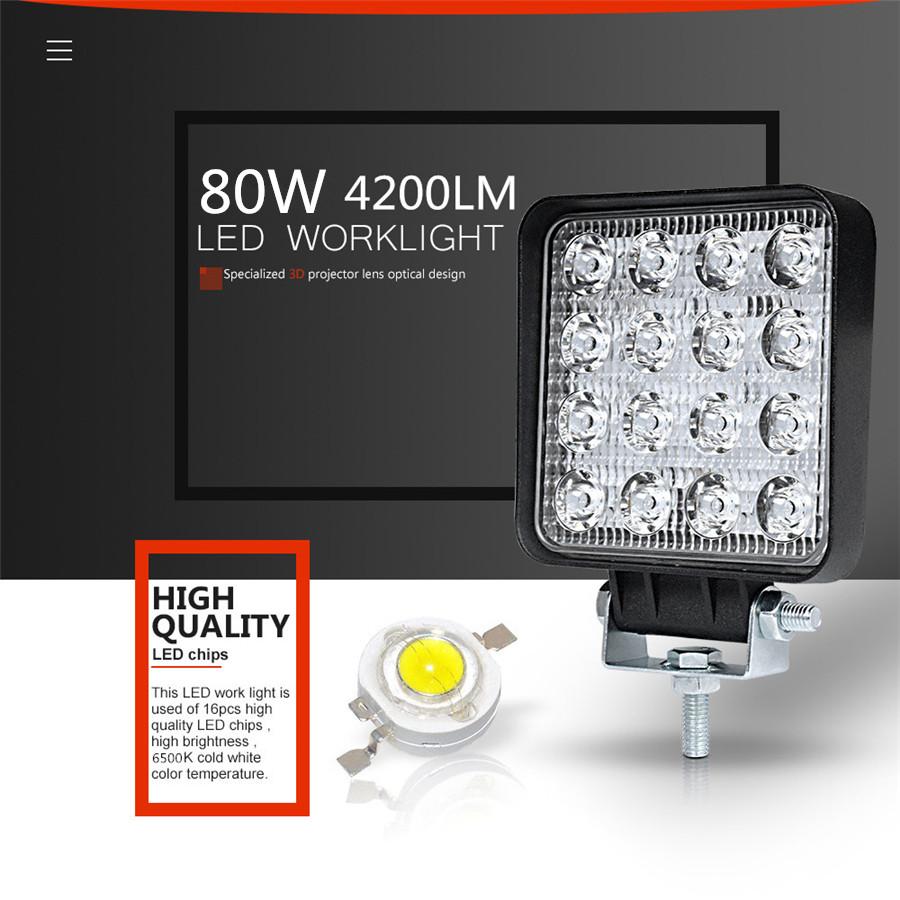 PAir 4.5Inch 16LED 80W 6500K Aluminum Square LED Work Light Fog Driving Lamp Offroad SUV Spotlight Bar Boat