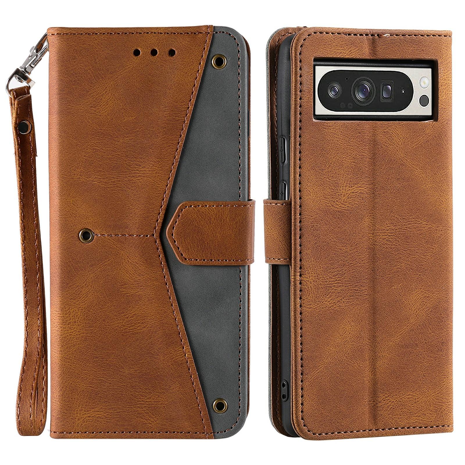 

For Google Pixel 9 Pro XL Leather Case Splicing Stitching Wallet Stand Phone Cover with Strap A