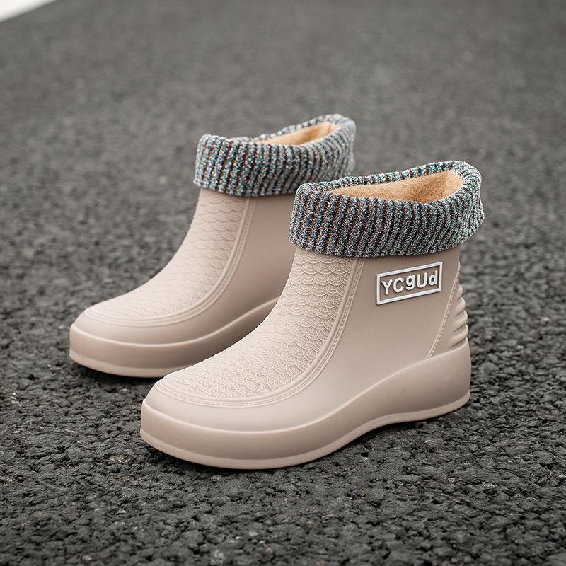 Nuove Scarpe Impermeabili da Donna Stivali da Pioggia Antiscivolo da Donna Stivali Acqua Corti con Pelliccia Moda Adulto Resistenti all'Usura Stivali Leggeri