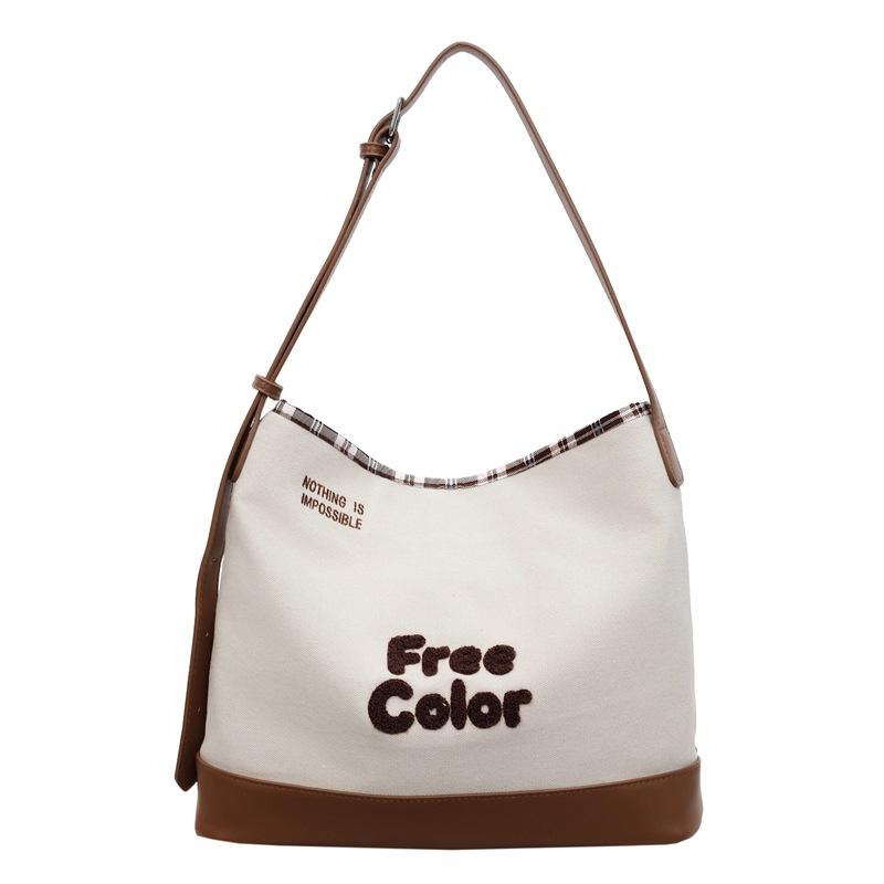 Women s Letter Shoulder Bag Large Capacity Color Block Crossbody Bag бежевый