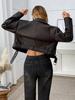 Women Fashion Short Faux Leather Jacket Lady Moto Biker PU Leather Coat Female Retro Lapel Outwear with Belt